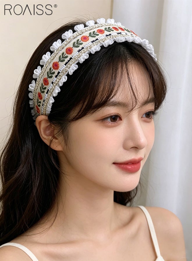 roaiss 3 Pcs Bohemian Embroidered Floral Headband Vintage Ethnic Style Hairband with Tassel Trim Non-Slip Wide Hairband for Daily Wear Vacation Party - Image 4