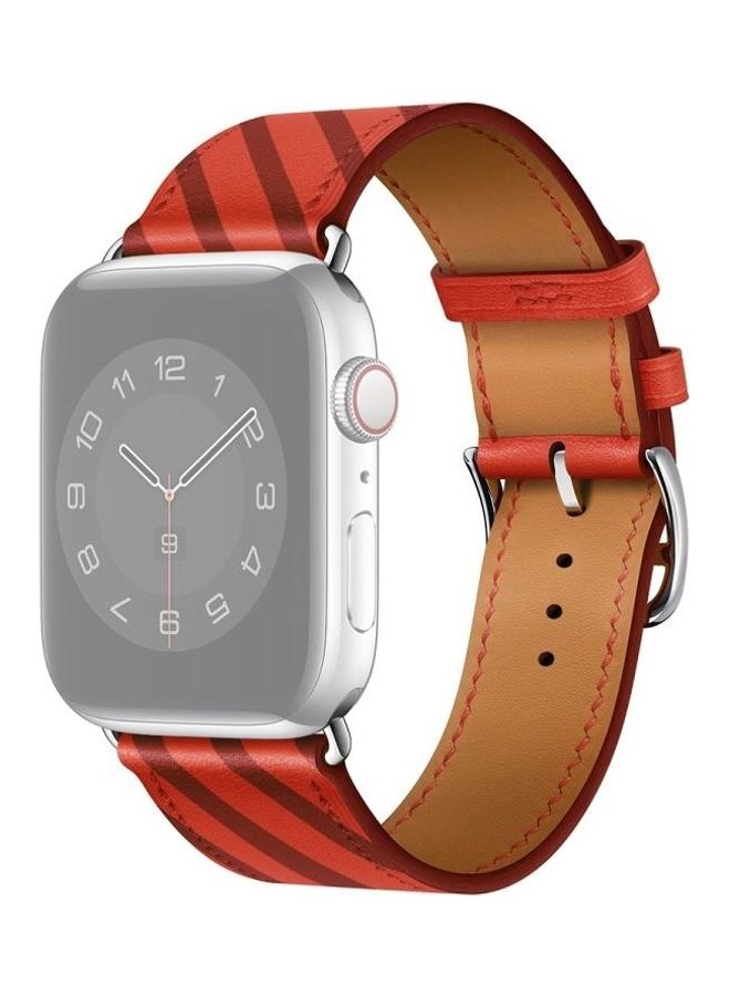 NIBEMINENT Strip Texture Leather Replacement Watchbands For Apple Watch Series 1/2/3/4/5/6/7/SE 42-44-45mm Red Plum - Image 1