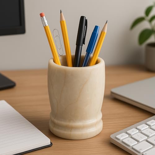 Creative Home Natural Java Marble Toothbrush Tumbler 3.3" x 4.5" | Solid Carved Stone Cup for Bathroom Sink, Vanity, Makeup Brushes, Razors | Elegant Gift and Spa-Inspired Countertop Organizer - Image 4