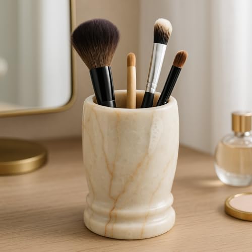 Creative Home Natural Java Marble Toothbrush Tumbler 3.3" x 4.5" | Solid Carved Stone Cup for Bathroom Sink, Vanity, Makeup Brushes, Razors | Elegant Gift and Spa-Inspired Countertop Organizer - Image 3