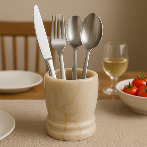 Creative Home Natural Java Marble Toothbrush Tumbler 3.3" x 4.5" | Solid Carved Stone Cup for Bathroom Sink, Vanity, Makeup Brushes, Razors | Elegant Gift and Spa-Inspired Countertop Organizer - Image 5