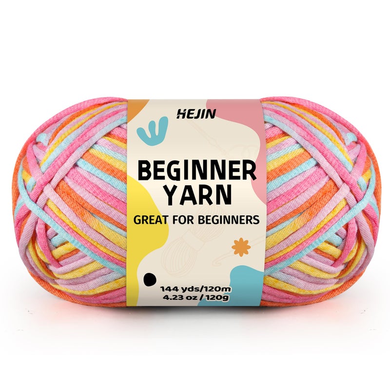 HEJIN 120g Coral Yarn for Crocheting and Knitting; Rainbow Yarn for Beginners with Easy-to-See Stitches;Worsted-Weight Medium #4 for Beginners Crochet Kit Making - Image 1