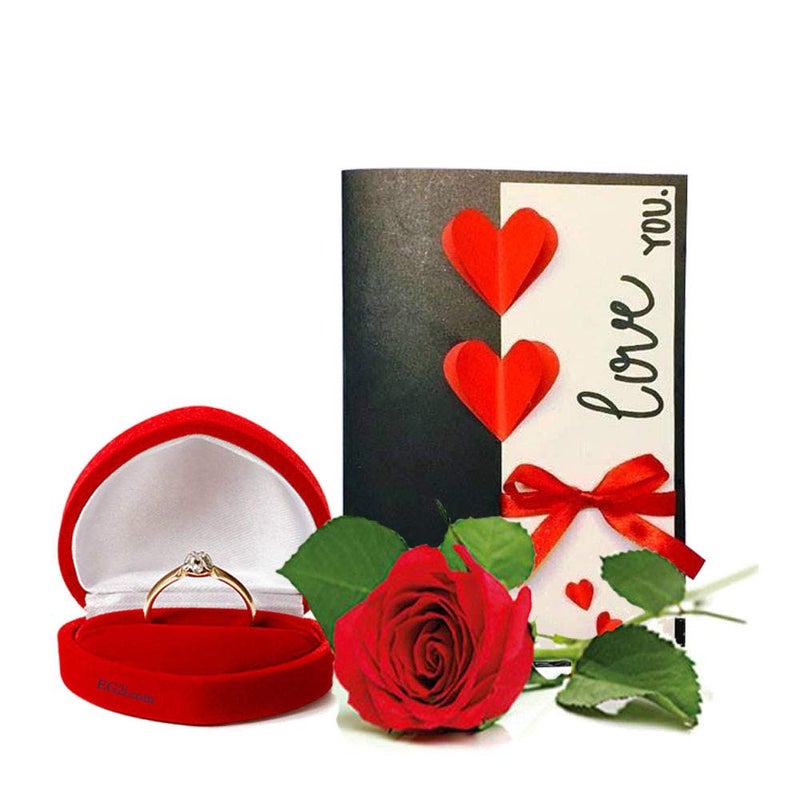 EG2i Valentines Day Gift Ring Single Rose with Mini Greeting Card - Image 1