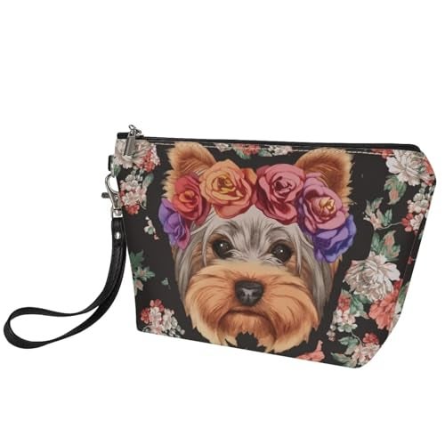 Howilath Floral Yorkie Terrier Dog Trapezoid Makeup Bag Women Travel Shopping Clutch Bag Portable Cosmetic Bag - Image 5