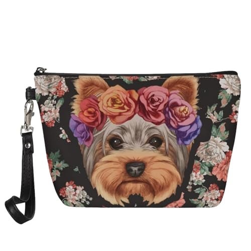 Howilath Floral Yorkie Terrier Dog Trapezoid Makeup Bag Women Travel Shopping Clutch Bag Portable Cosmetic Bag - Image 1