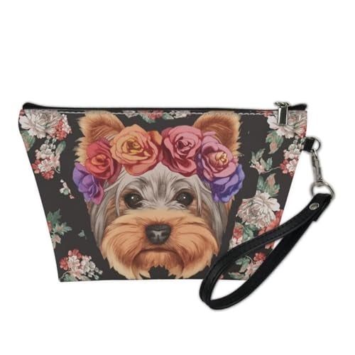 Howilath Floral Yorkie Terrier Dog Trapezoid Makeup Bag Women Travel Shopping Clutch Bag Portable Cosmetic Bag - Image 2