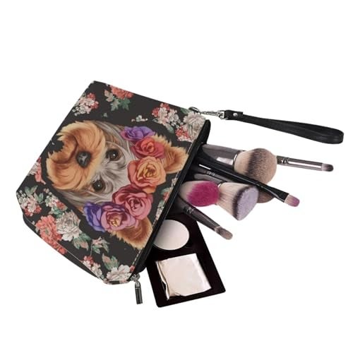 Howilath Floral Yorkie Terrier Dog Trapezoid Makeup Bag Women Travel Shopping Clutch Bag Portable Cosmetic Bag - Image 4