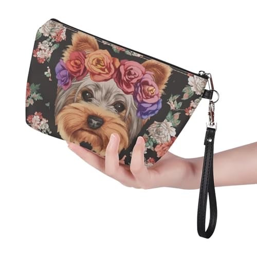Howilath Floral Yorkie Terrier Dog Trapezoid Makeup Bag Women Travel Shopping Clutch Bag Portable Cosmetic Bag - Image 3