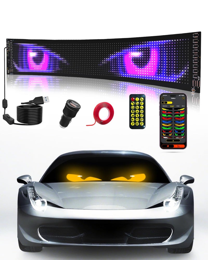 Probapro Devil Eyes Light for Windshield: 23.4"x4.7" Programmable LED Signs with APP & Remote Control - 5V USB Digital Lighting Display, LED Lights for Cars (1 Pcs) - Image 1