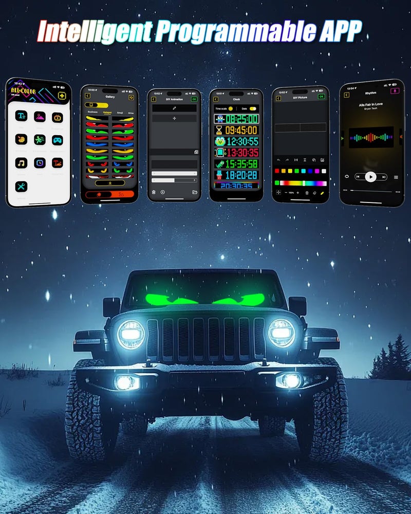 Probapro Devil Eyes Light for Windshield: 23.4"x4.7" Programmable LED Signs with APP & Remote Control - 5V USB Digital Lighting Display, LED Lights for Cars (1 Pcs) - Image 4
