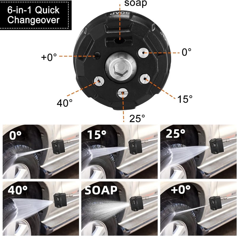 Tondiamo طقم فوهة غسالة الضغط Tondiamo 2 قطعة وموصل دوار 6 في 1 محول سريع التغيير مع 5 زوايا دوران 14 بوصة للتغيير السريع لغسالة الضغط - Image 3