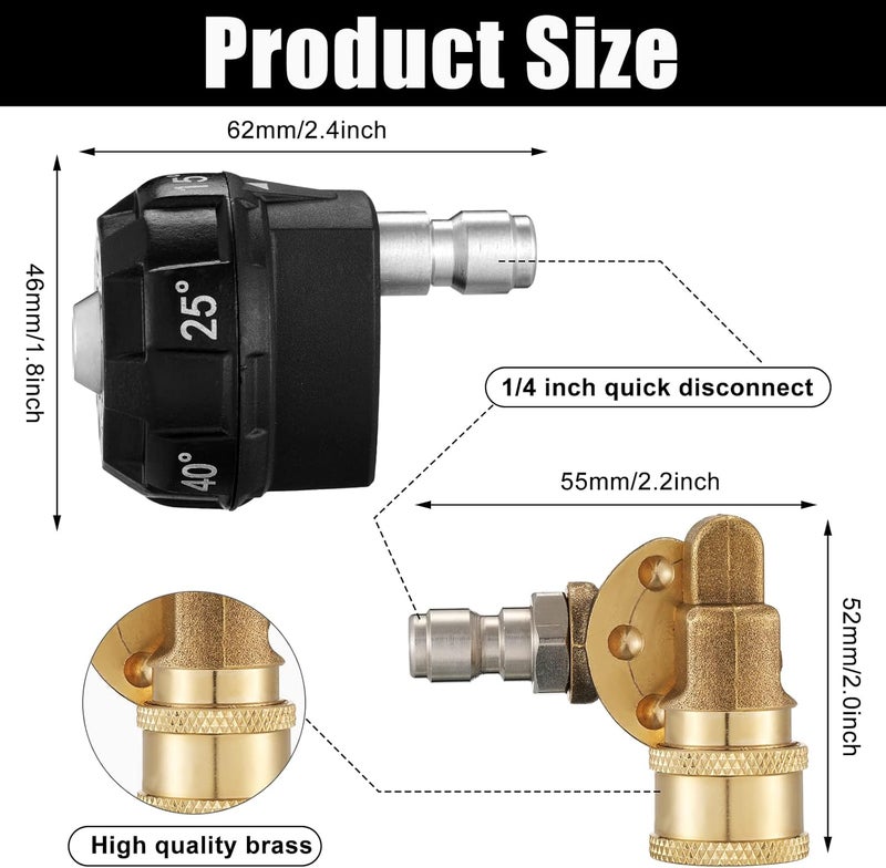 Tondiamo طقم فوهة غسالة الضغط Tondiamo 2 قطعة وموصل دوار 6 في 1 محول سريع التغيير مع 5 زوايا دوران 14 بوصة للتغيير السريع لغسالة الضغط - Image 2