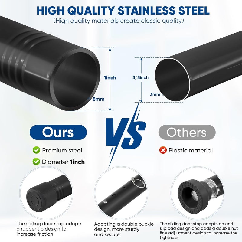 Supforce Sliding Door Security Bar, 17-55 Inches Adjustable Window Security Bars, 1 Inch Heavy Duty Sliding Door Lock Bar with Rubber Tips, Sliding Glass Door Security Bar for Home Apartment (Black) - Image 3