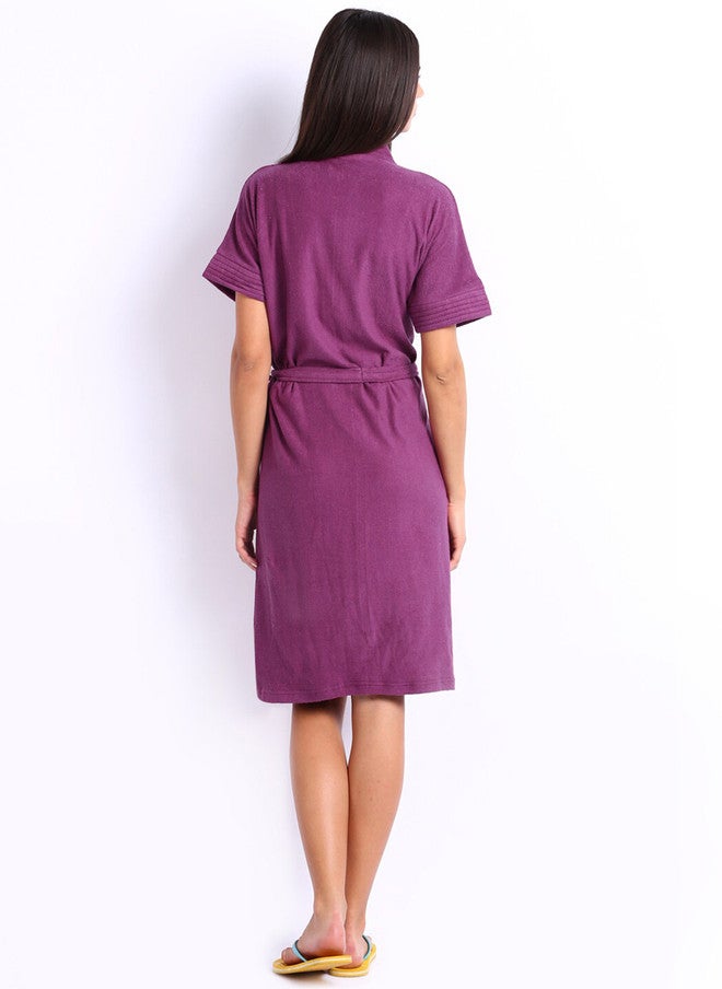 Red Rose RedRose Purple Solid Cotton Drawstring Knee Length Bath Robe - XL - Image 4