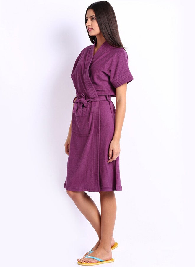 Red Rose RedRose Purple Solid Cotton Drawstring Knee Length Bath Robe - XL - Image 5