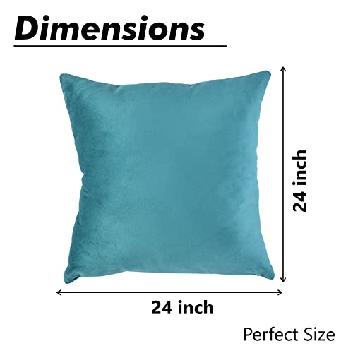 Yellow Weaves Soft Velvet Fabric Cushion Cover 24 X 24 Inches, Set Of 3, (Teal Blue), 250 TC - Image 4
