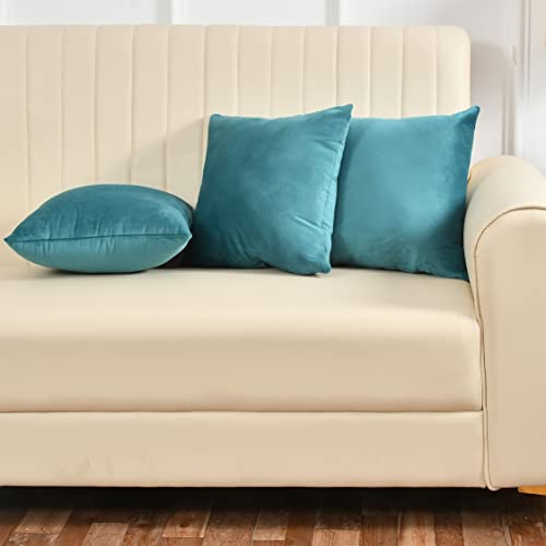 Yellow Weaves Soft Velvet Fabric Cushion Cover 24 X 24 Inches, Set Of 3, (Teal Blue), 250 TC - Image 1