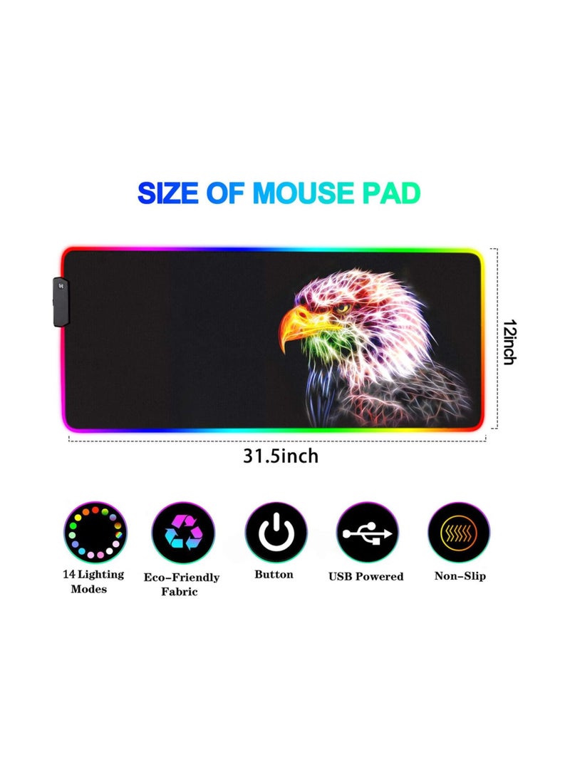(Eagle Mouse pad) RGB Gaming Mouse Pad - 14 Light Modes Extended Computer Keyboard Mat, Anime LED Mouse Pad Large,High-Performance Mouse Pad Optimized for Gaming 30cm X 80cm - Image 2