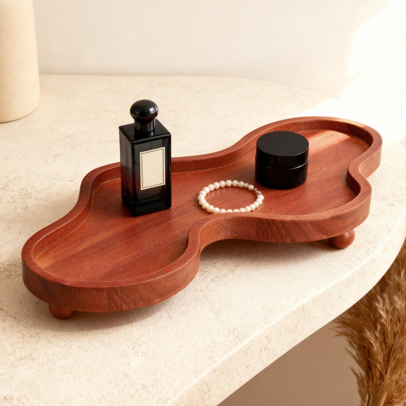 Shwsed Wood Cloud Tray, Boho Cloud Jewelry Tray for Perfume & Rings, Decorative Wooden Trinket Dish for Dresser, Room Aesthetic Decor, Housewarming Gift (Brown) - Image 1