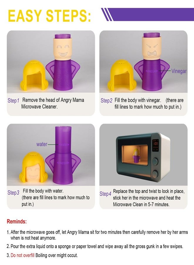 iFlyMars Asltw Angry Mom Microwave Oven Steam Cleaner, Clever Mama Microwave Cleaner, the Fun and Easy Way to Steam Clean Your Microwave, Cut Cleaning Time by Half (Purple) , 4.37 x 2.55 x 5.32 - Image 5