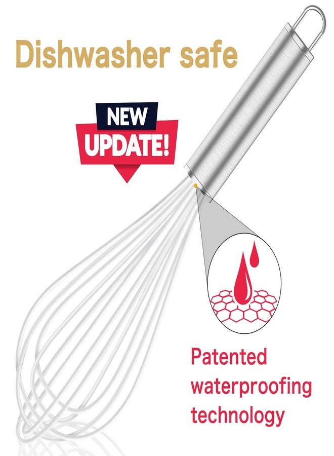 OYV White Silicone Whisk, Professional Whisks For Cooking Non-Scratch, Stainless Steel & Silicone Wisk, Plastic Rubber Whisk Tool For Nonstick Cookware Pans, BPA free, Silicon Wisks Set of 3 - Image 2