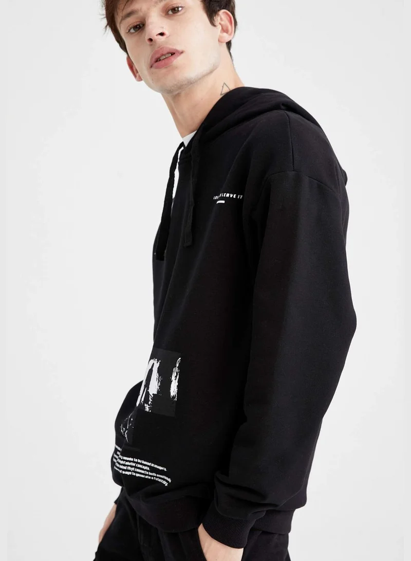 DeFacto Boxy Fit Long Sleeve Printed Knitted Sweatshirt