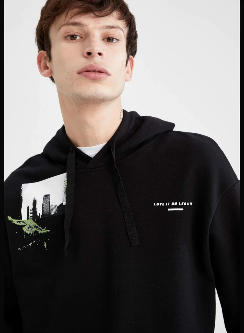 DeFacto Boxy Fit Long Sleeve Printed Knitted Sweatshirt
