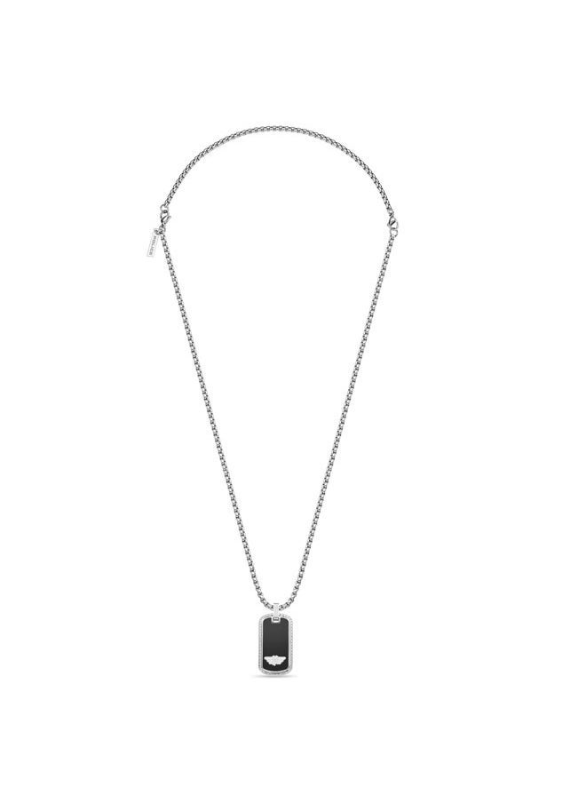 POLICE Stamp Necklace  IonPlated Black Tag with Wing Logo for Subtle Rebellious Style  - Image 2