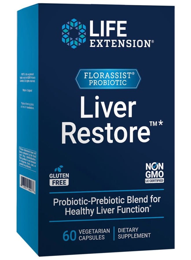 Life Extension FLORASSIST® Liver Restore™, Liver Health probiotics, prebiotics, Liver Support, Healthy Liver enzymes, Gluten-Free, Non-GMO, Vegetarian, 60 Capsules - Image 1