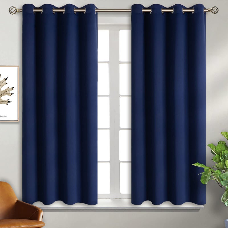 BGment Blackout Curtains for Bedroom  Grommet Thermal Insulated Room Darkening Curtains for Living Room Set of 2 Panels Each 46 x 54 Inch Navy Blue