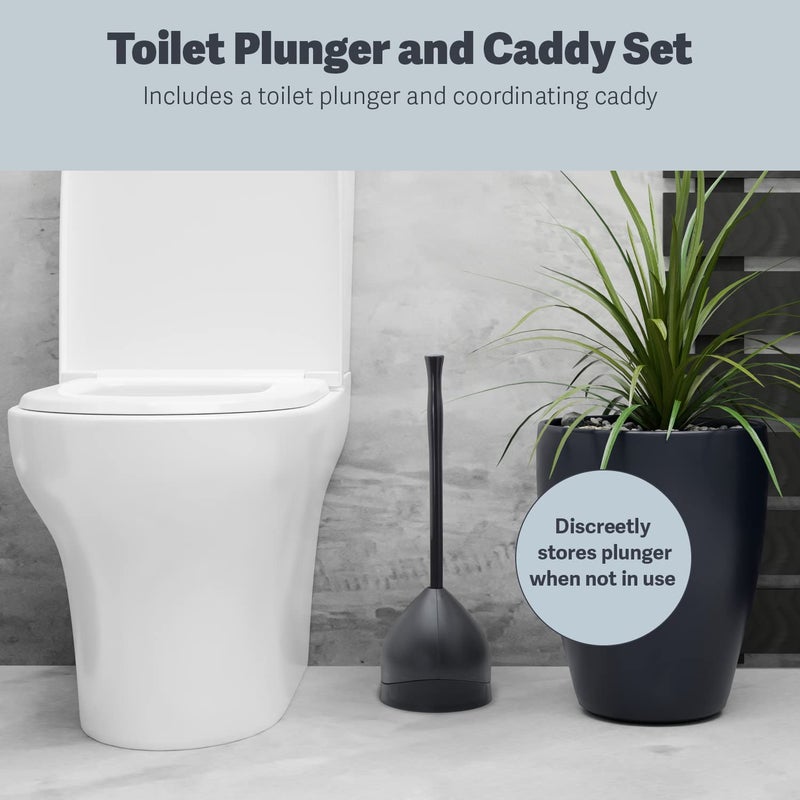 Casabella Toilet Plunger and Hideaway Caddy Combo for Bathrooms, 2-Piece Heavy-Duty Set, Black - Image 2