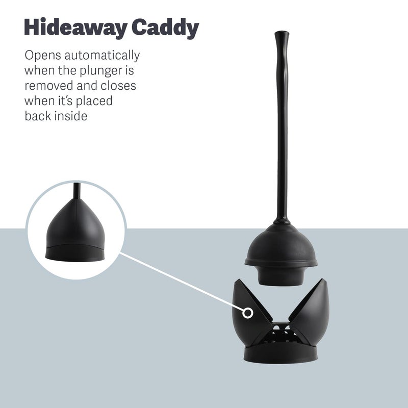 Casabella Toilet Plunger and Hideaway Caddy Combo for Bathrooms, 2-Piece Heavy-Duty Set, Black - Image 3