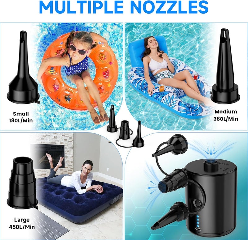 Techshare Air Pump for Air Mattress, Air Mattress Pump for Inflatables, Quick Fill Inflator Deflator Air Pump Perfect for Outdoor Camping Inflatable Boat Blow Up Pool Water Toy Car Air Bed - Image 4