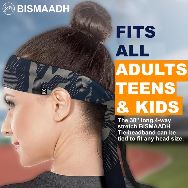 BISMAADH Head Tie Headbands for Women Men Tennis Sports Running Athletic Bandana Karate Non Slip Sweatbands Exercise Hair Wrap Bands Moisture Wicking Headwear Stretchy Hairbands (Camo Light Grey) - Image 2
