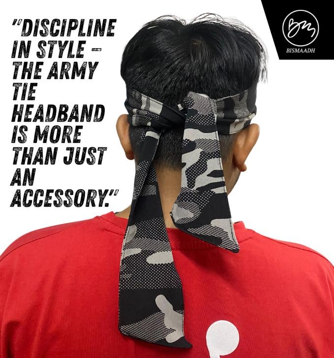 BISMAADH Head Tie Headbands for Women Men Tennis Sports Running Athletic Bandana Karate Non Slip Sweatbands Exercise Hair Wrap Bands Moisture Wicking Headwear Stretchy Hairbands (Camo Light Grey) - Image 4