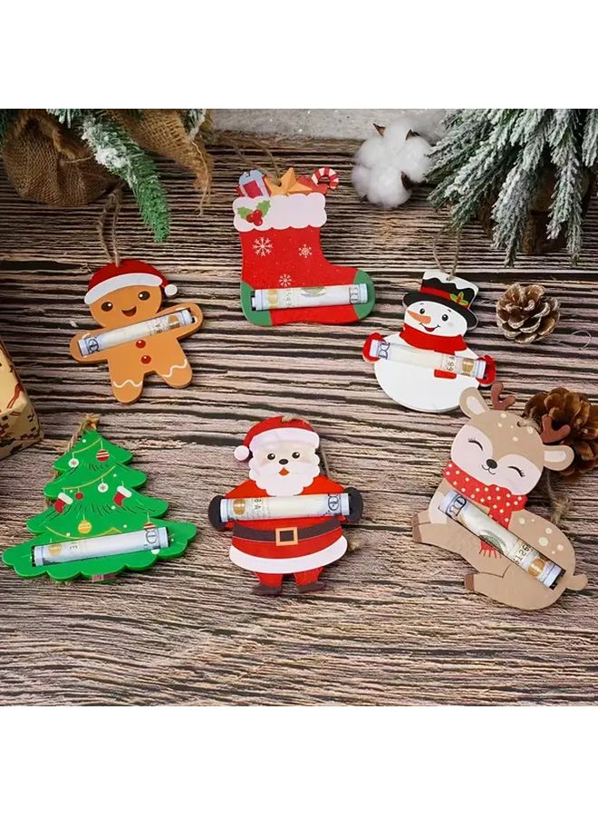 Style 1 Christmas Money Clip Cards 6 Pack Santa Snowman Gingerbread Man Decorations Gift - Image 1