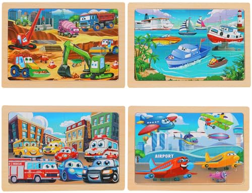 OSBOO Wooden Puzzles for Kids Ages 46 24 Piece Vehicle Car Construction Jigsaw Puzzles 4 Packs Preschool Toddlers Learning Activity Puzzles Toys for Boys Girls 3 4 5 6 Years Old - Image 5