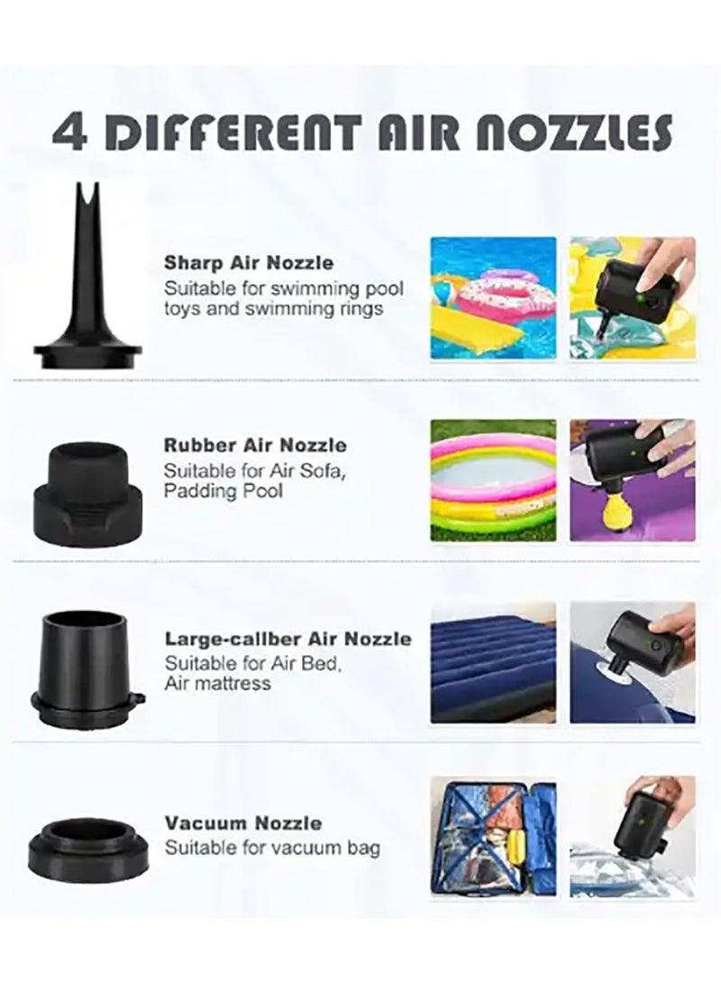 فلاي رود مضخة هواء للمرتبة الهوائية، ضاغط هواء محمول مع 4 فوهات، ضغط نفخ 5000 باسكال وسعة بطارية 4000 مللي أمبير في الساعة، مستوى مقاومة للماء IPX4 وتوفير المساحة، للتخييم في الهواء الطلق وقارب قابل للنفخ وحمام سباحة وسيارة لعبة وسرير هوائي - Image 2