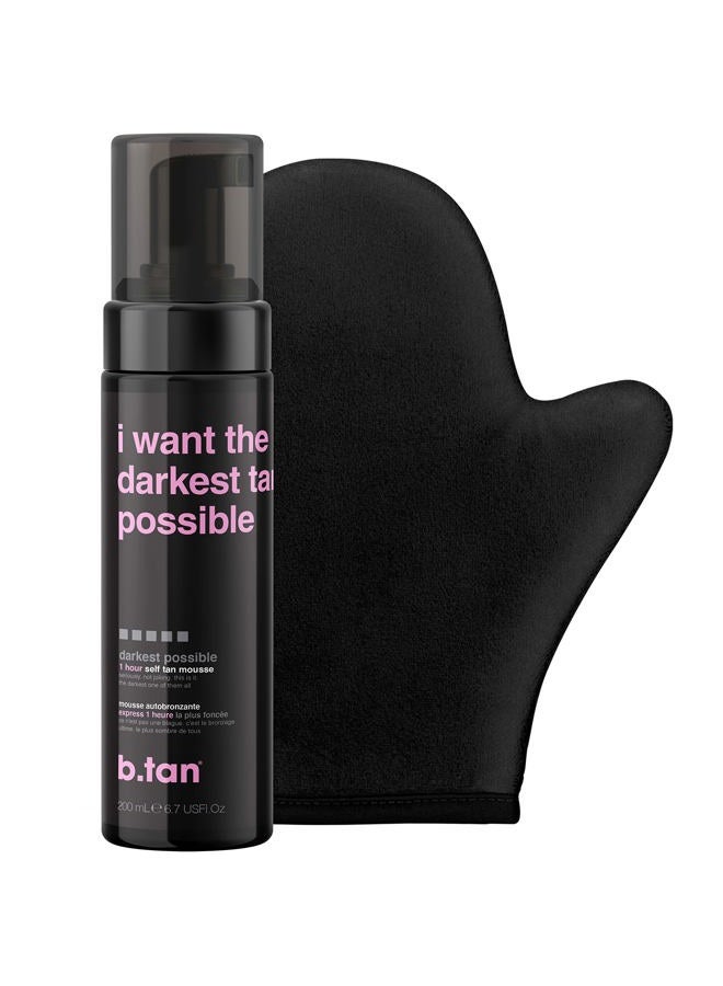 b tan b.tan Dark Self Tanner Kit | Get The Darkest Tan Possible Bundle - Darkest Self Tanning Mousse w Self Tanning Mitt Applicator, 1 Hour Sunless Tanner, Fast Self Tan, No Fake Tan Smell, Vegan, 6.7 Fl Oz - Image 1