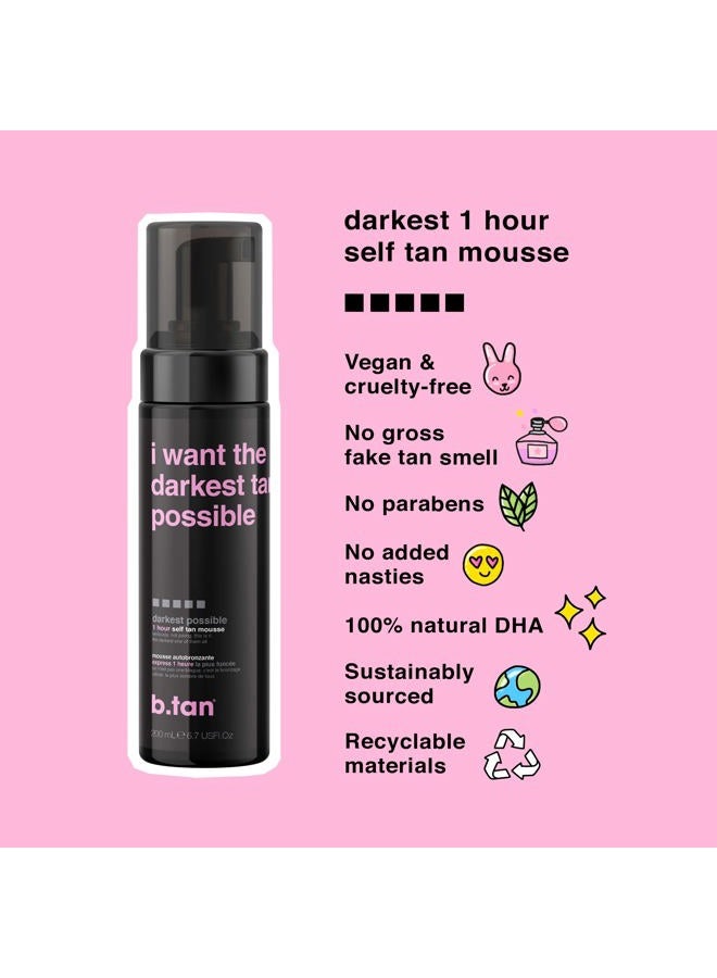 b tan b.tan Dark Self Tanner Kit | Get The Darkest Tan Possible Bundle - Darkest Self Tanning Mousse w Self Tanning Mitt Applicator, 1 Hour Sunless Tanner, Fast Self Tan, No Fake Tan Smell, Vegan, 6.7 Fl Oz - Image 3