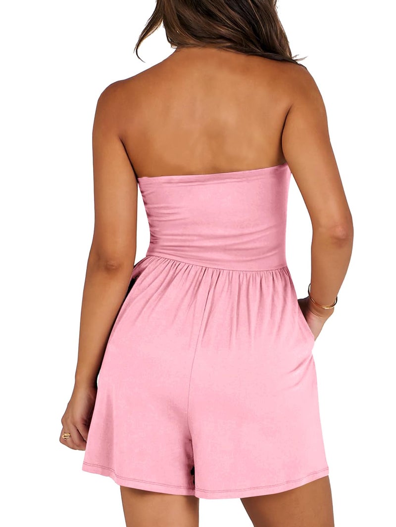 AUXDIO Women Summer Casual Strapless Romper Sleeveless Off Shoulder Short Jumpsuits 2026 Beach Vacation Clothes Pink Large - Image 5