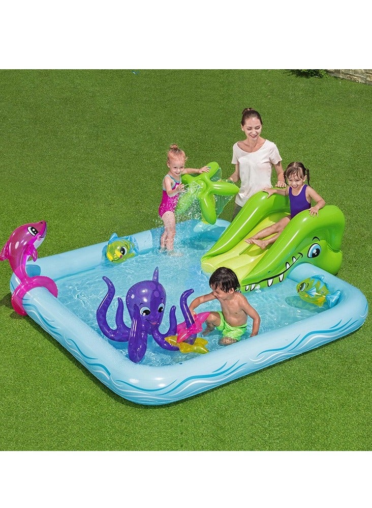حمام سباحة للأطفال نفخ شرائح المياه مع حمام سباحة في الهواء الطلق لعبة المياه - Image 3