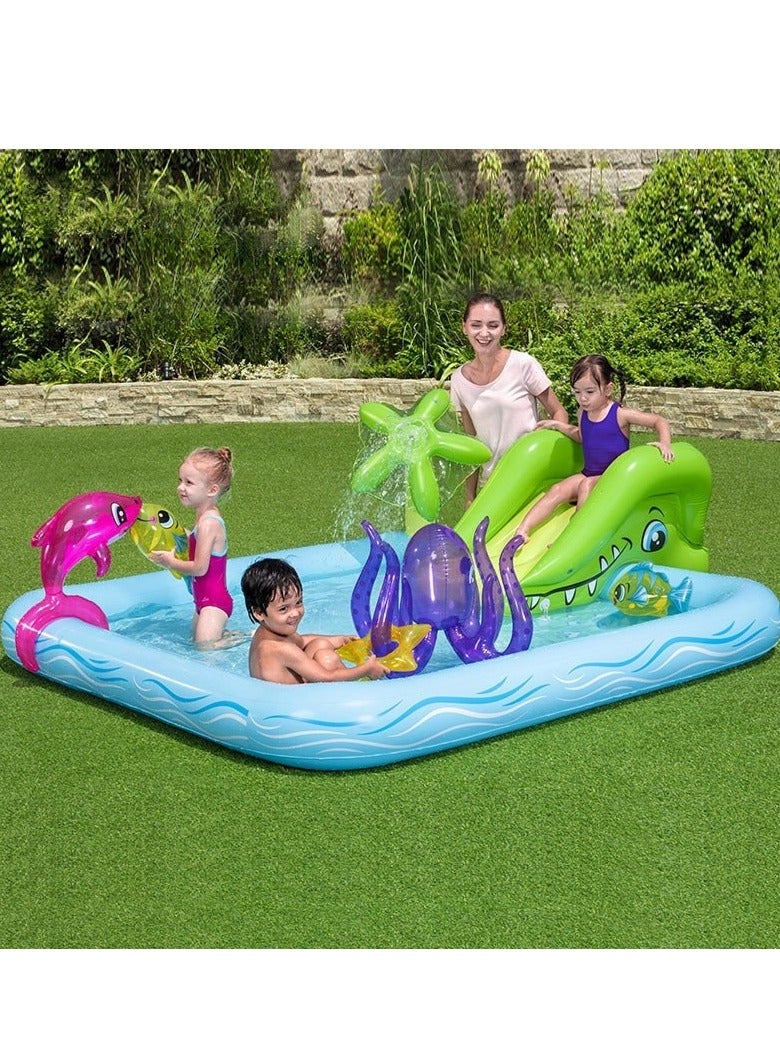 حمام سباحة للأطفال نفخ شرائح المياه مع حمام سباحة في الهواء الطلق لعبة المياه - Image 2