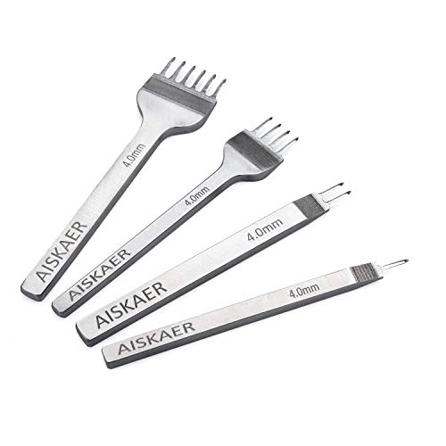 Aiskaer Leather Stitching Punch Set Diamond Chisel Tools 4mm White Steel 1246 Prong for Leather Craft DIY