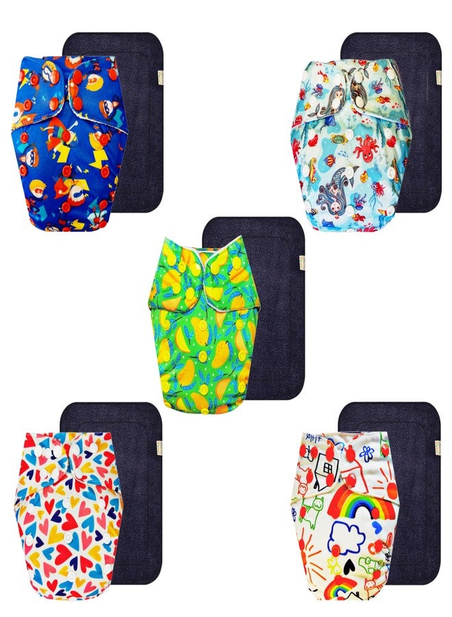حفاضات قماشية فاخرة من دمبلدو مع حشوة سوداء (عبوة من 5) | ملائمة محكمة | مانعة للتسرب | أزرار كبس قابلة للتعديل | موثوق بها من قبل الأمهات | من 3 أشهر إلى 3 سنوات | للجنسين - Image 1