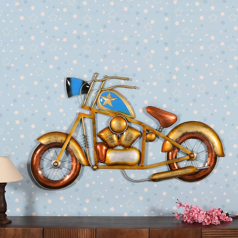 CRAFT TREE Brown Metal Big Wall Hanging Bike Showpiece With Led For Living Room and Home Decoration CRTM405 - Image 1