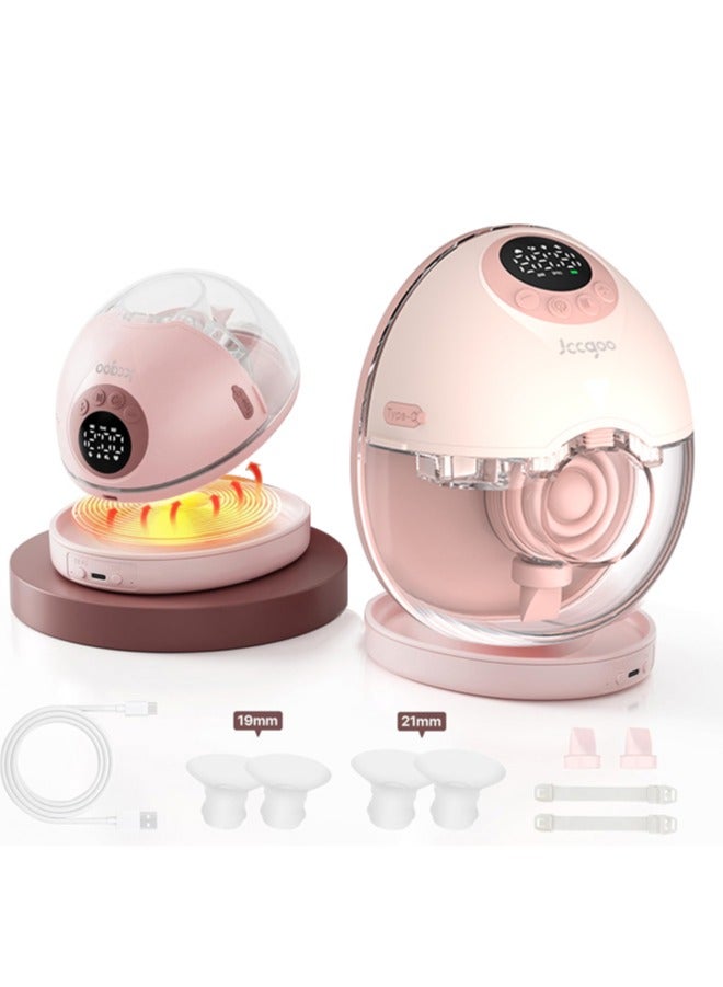 جي سي سي جوو شفاط حليب بدون استخدام اليدين بقاعدة مدفأة، مضخة رضاعة قابلة للارتداء بقاعدة مقاومة للغبار، تعليمات صوتية تلقائية، شاشة LED بـ 4 أوضاع و12 مستوى، وظيفة الذاكرة، عبوتين باللون الوردي - Image 1