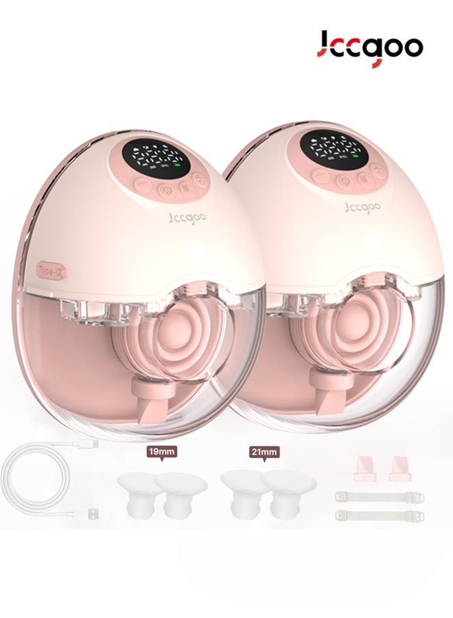 Breast Pump, UV Sterilization Electric Breast Pump, LED Display with 4 Modes &12 Levels, Wearable Breastfeeding Pump of Baby Heated Dustproof Base, Automatic Voice Prompts, Memory Function, 2 Pack Pink