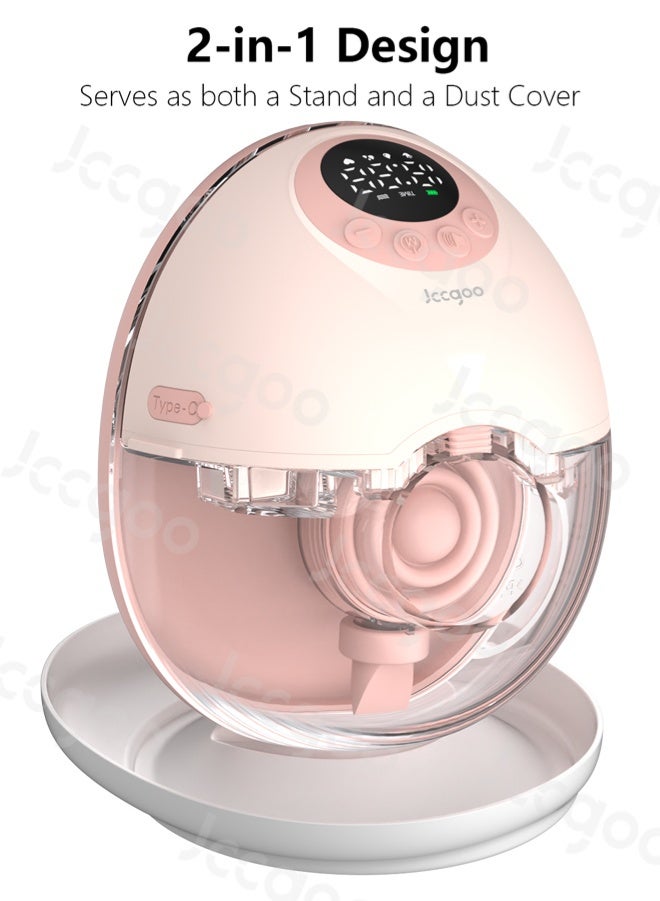 Jccgoo Breast Pump Electric Wearable, Baby Electric Breast Milk Pump, LED Display with 4 Modes &12 Levels, Wearable Breastfeeding Pump of Baby Heated Dustproof Base, Automatic Voice Prompts, Memory Function, 2 Pack Pink - Image 2
