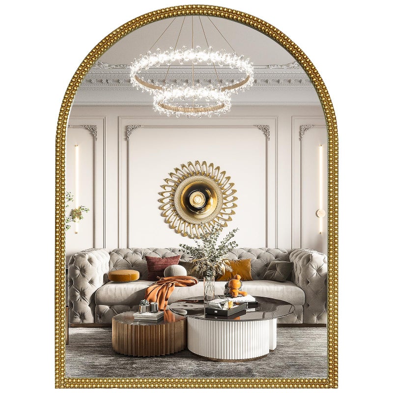 WallBeyond Gold Vintage Mirror for Vanity 22x30 Inch, Gold Antique Mirror with Ornate Beaded Frame for Bathroom, Living Room, Fireplace, Entryway - Image 1